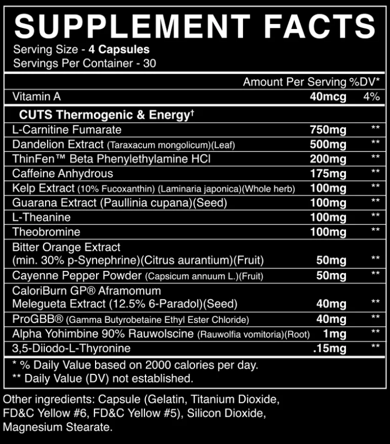 BlackMarket Labs CUTS PILLS Thermogenic Capsules