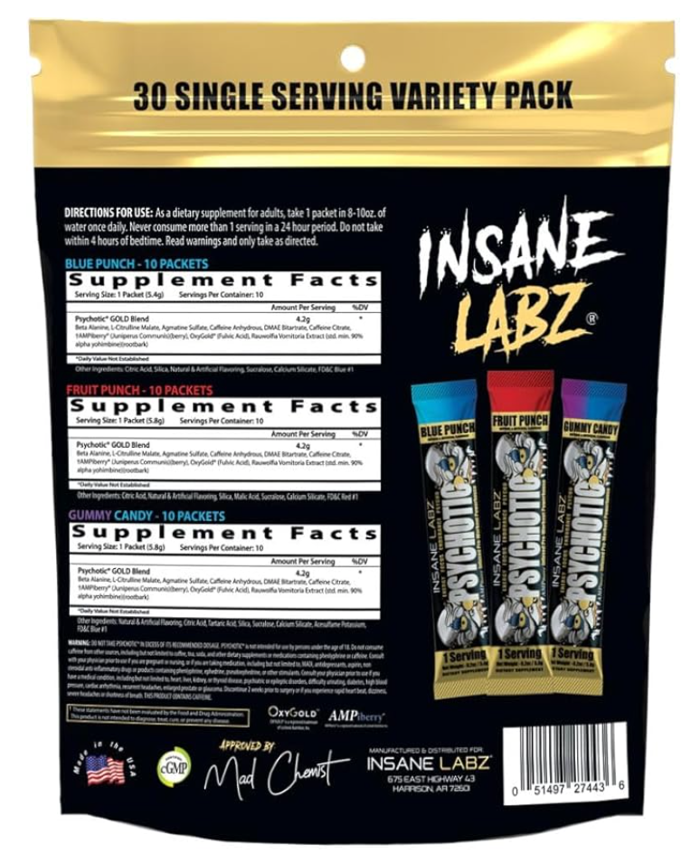Insane Labz Psychotic GOLD Stickpack Variety Bag